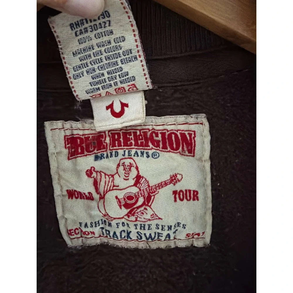 True Religion Mens XXL Brown Big T Stitch Full Zip Track Jacket‎ Sweatshirt Logo